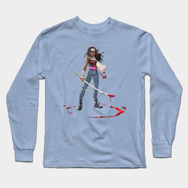 Zombie Hunter Toon Pin Up Long Sleeve T-Shirt by Bitgem